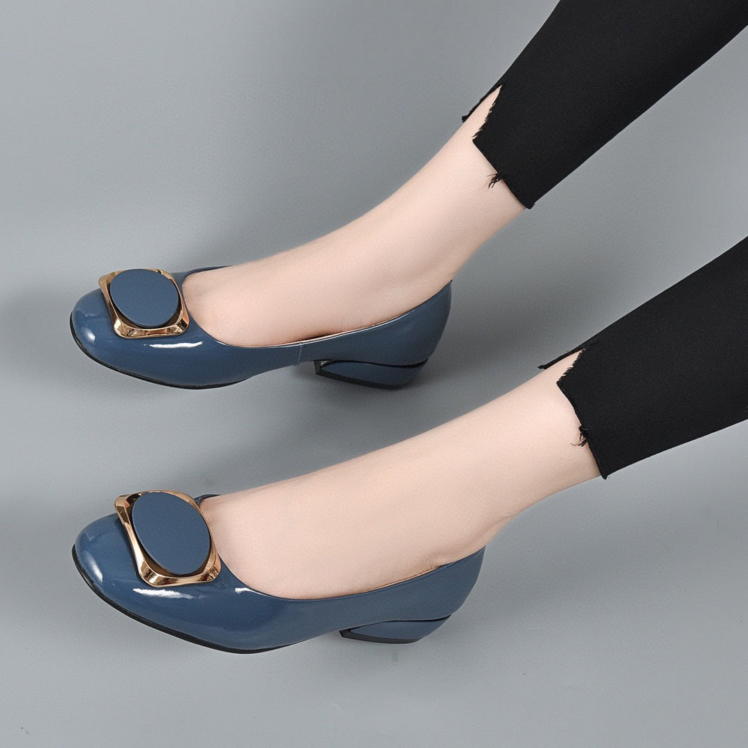 Women's Patent Shallow Mouth Pointed Toe Mid Women's Fashion Shoes