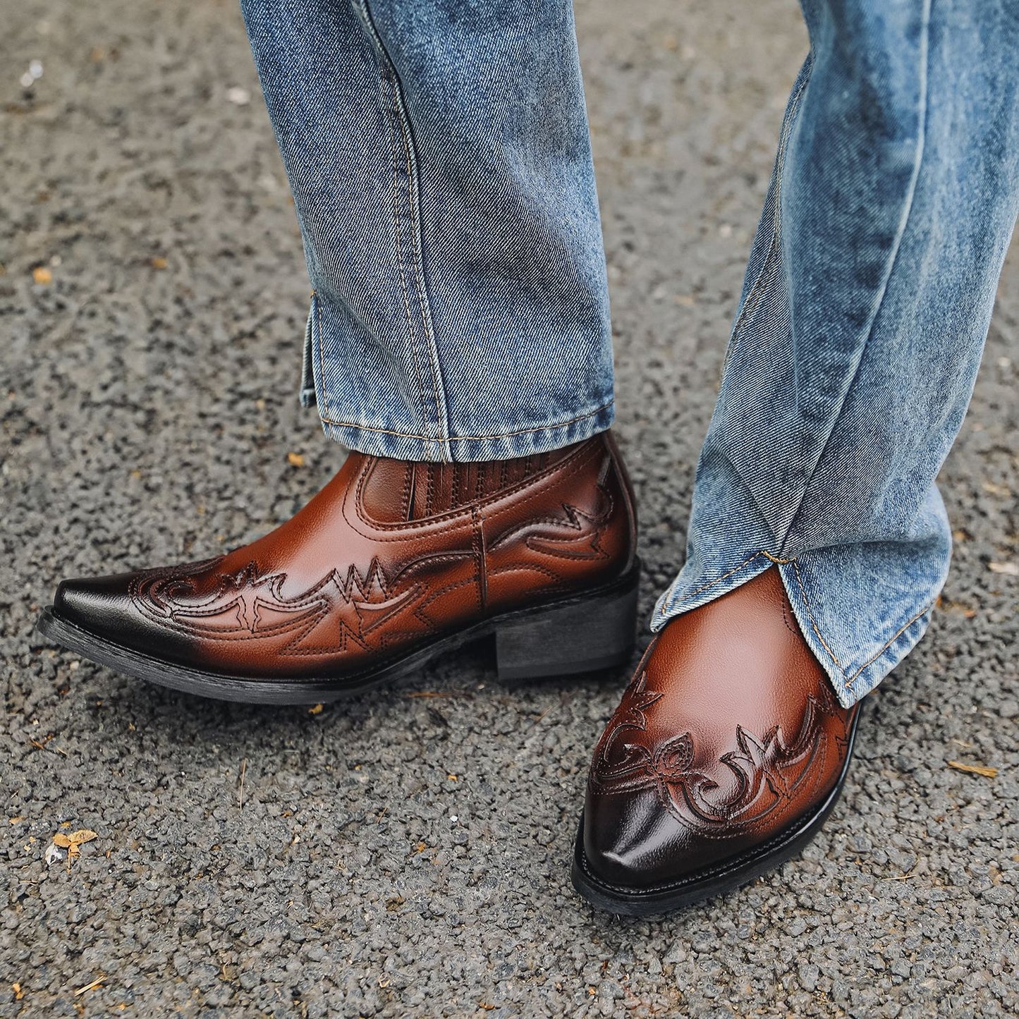 Women's & Men's Hand-rub Color Western Cowboy Neutral Zipper Men's Martin Boots