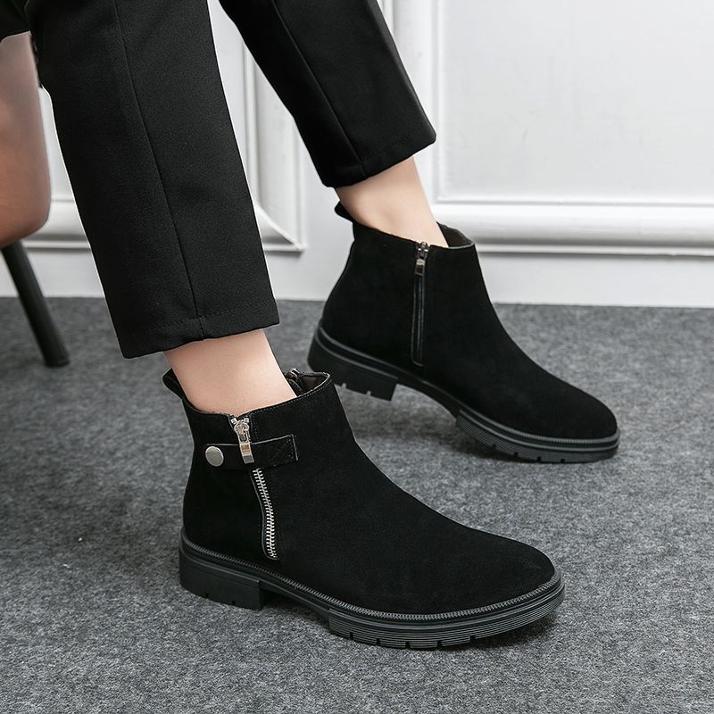 Men's Style Pointed Toe Inner Height Increasing British Suede Winter Men's Martin Boots
