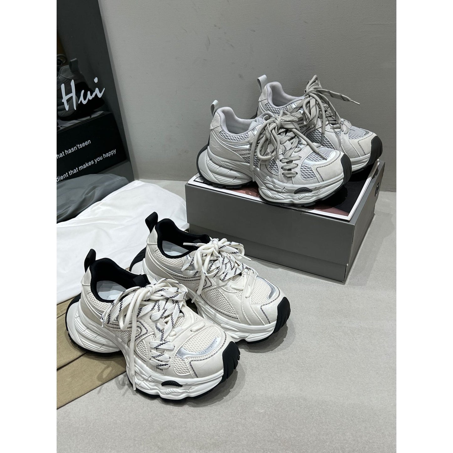 Women's Clunky Spring Mesh Stitching Breathable Lightweight Casual Shoes