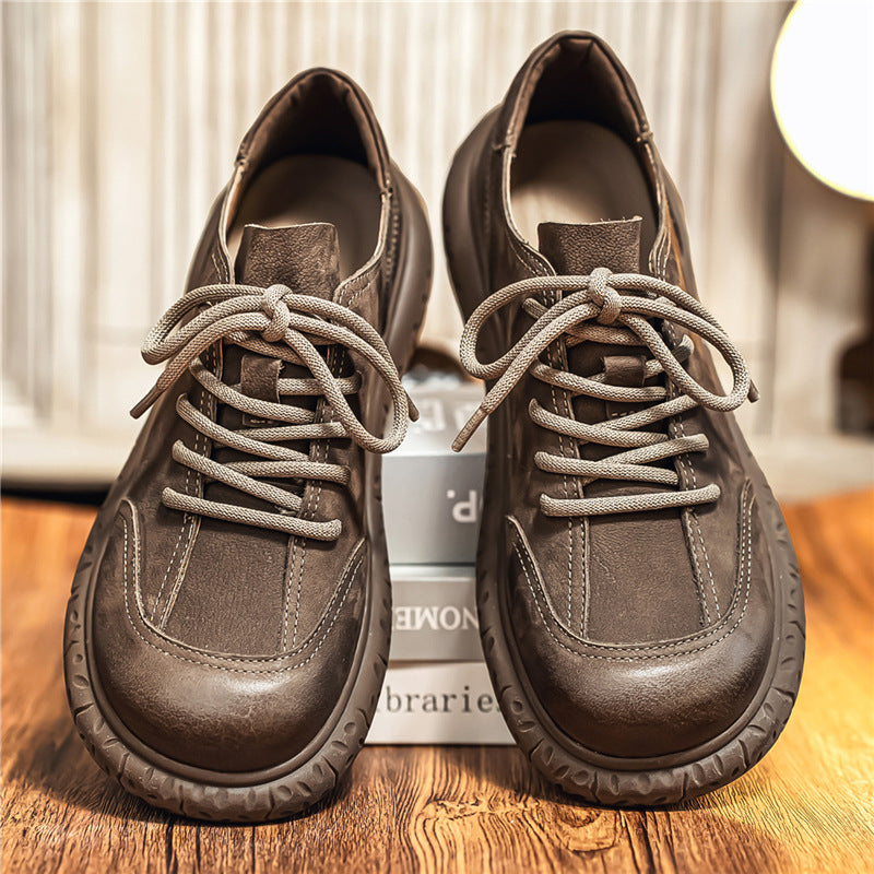 Men's Cowhide Large Toe Soft Bottom Wild Retro Fashion Trendy British Casual Shoes
