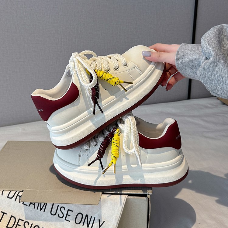 Cowhide Version Height Increasing Soft Platform White Female Women's Sports Shoes