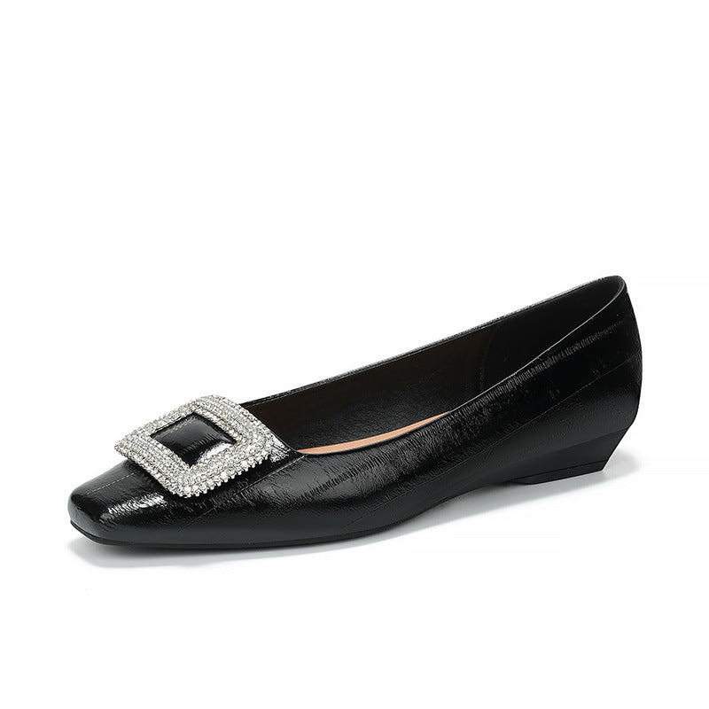 Women's Square Toe Flat Bottom Do Not Leather Shoes