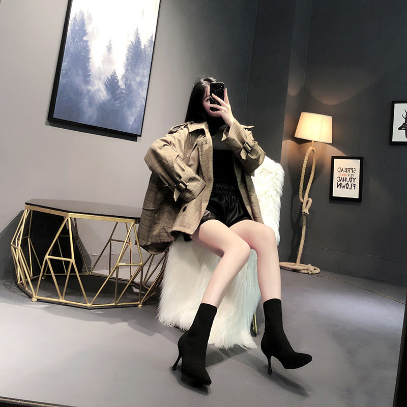 Women's Long Elastic Socks Fine With Black Stretch Pointed Knitted Skinny Heels
