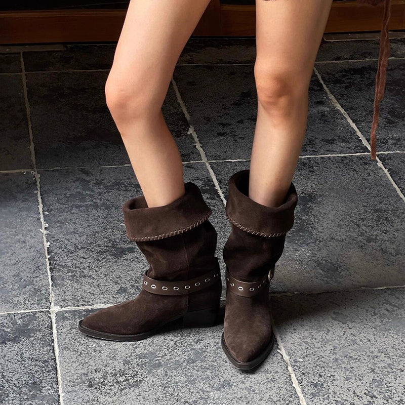 Women's Early Autumn Retro Middle Western Pointed Women's Leather Boots