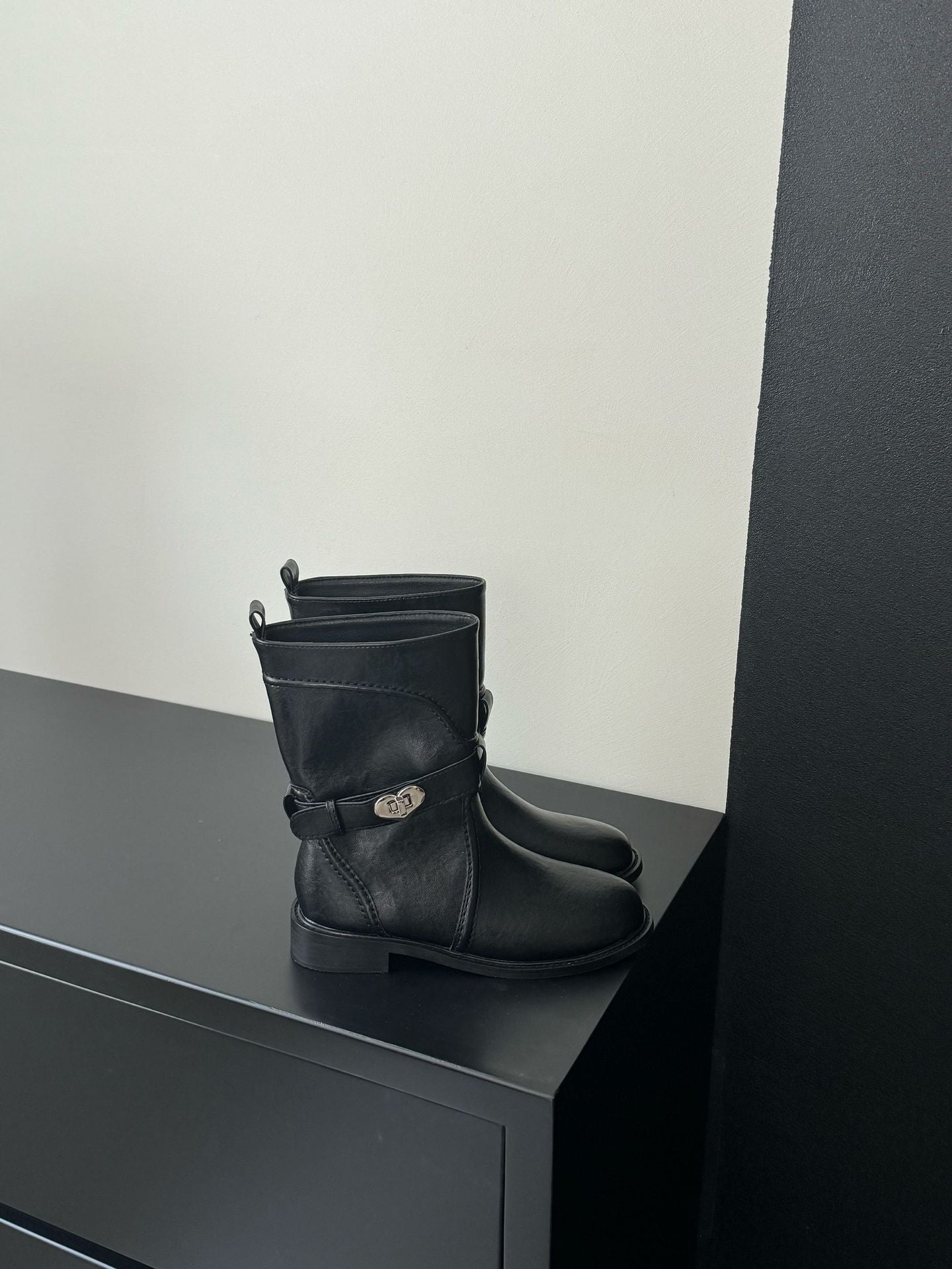 Women's French Retro Western Cowboy Ankle Female Round Boots