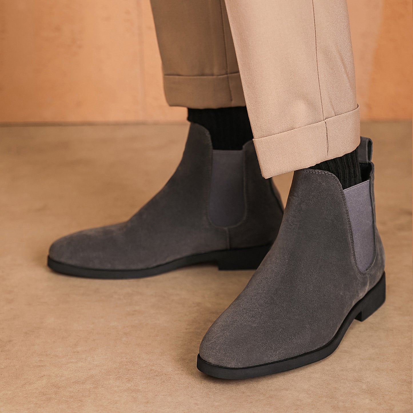 Men's Faux Deerskin Chelsea Stretch Suede Martin Men's Leather Boots