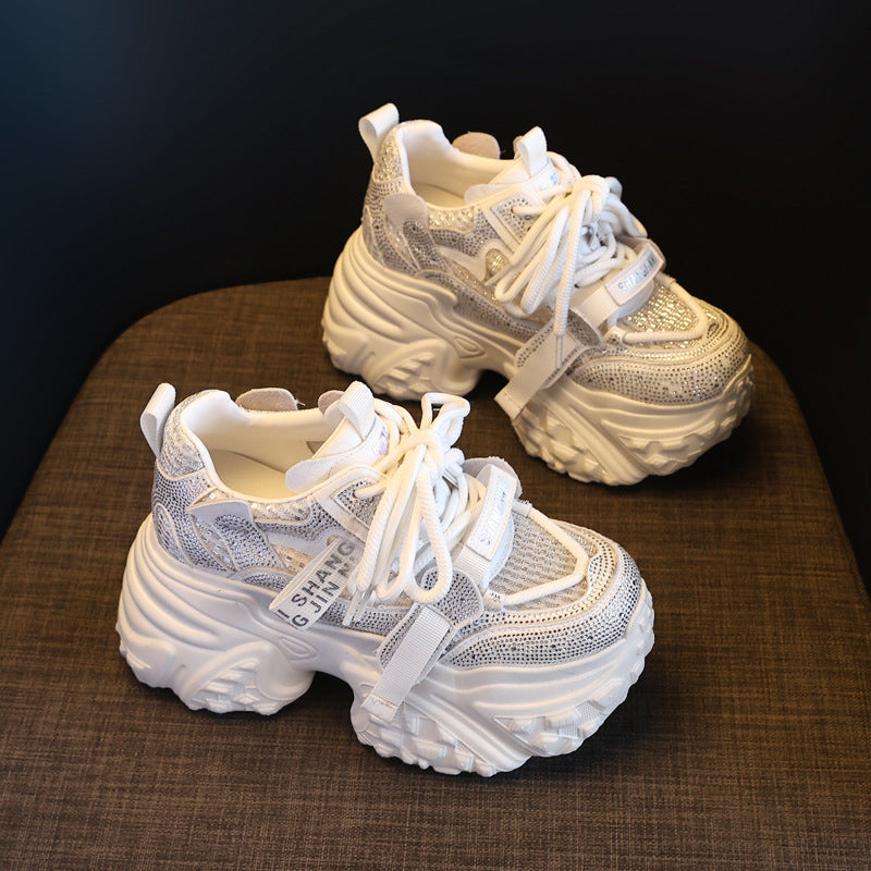 Women's Platform Height Increasing Insole Rhinestone Dad Casual Shoes