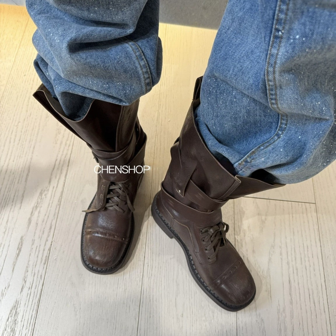 Women's Chunky British Martin Retro Large Size Women's Leather Boots