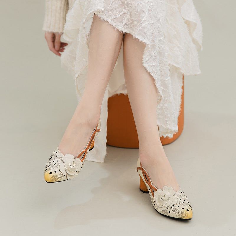 Women's Ethnic Style Small Pumps Hollow First Layer Women's Fashion Shoes