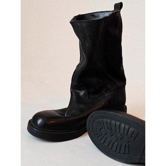 Women's & Men's British Style Thick Bottom Smoke Pipe For Slimming Riding Women's Leather Boots