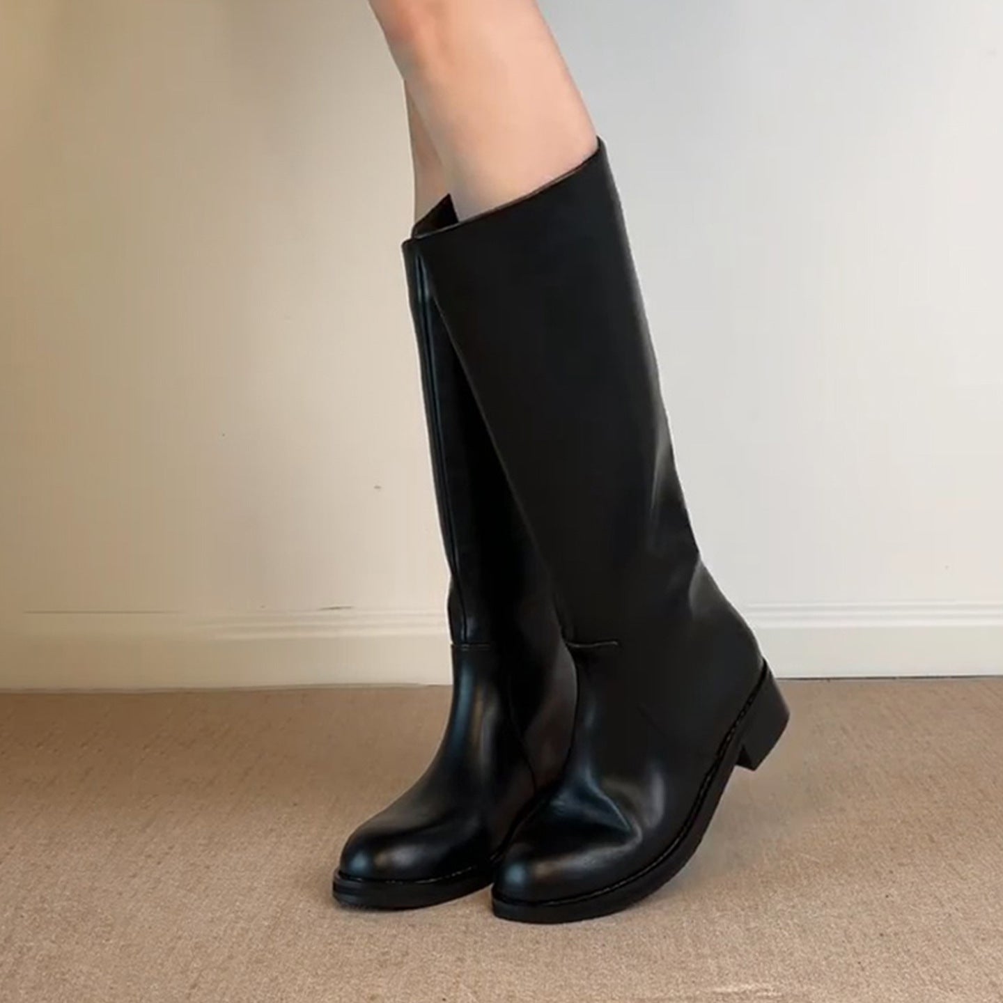 Version Retro Simple Not Over The Knee Big Tube Circumference Women's Leather Boots