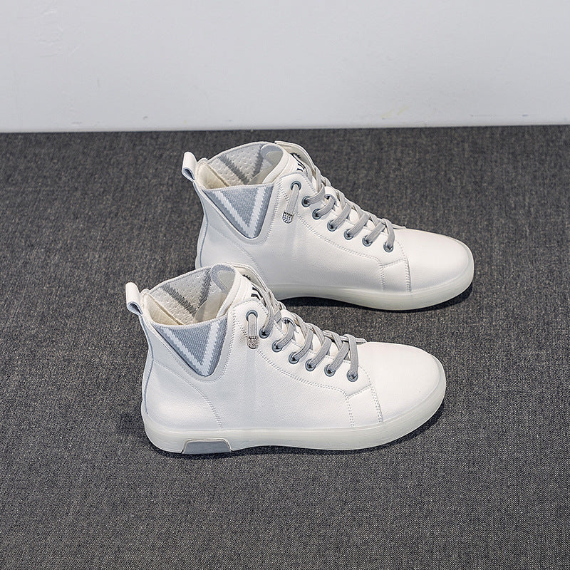 Women's Short Fleece-lined White Soft Bottom Flat Women's Leather Boots