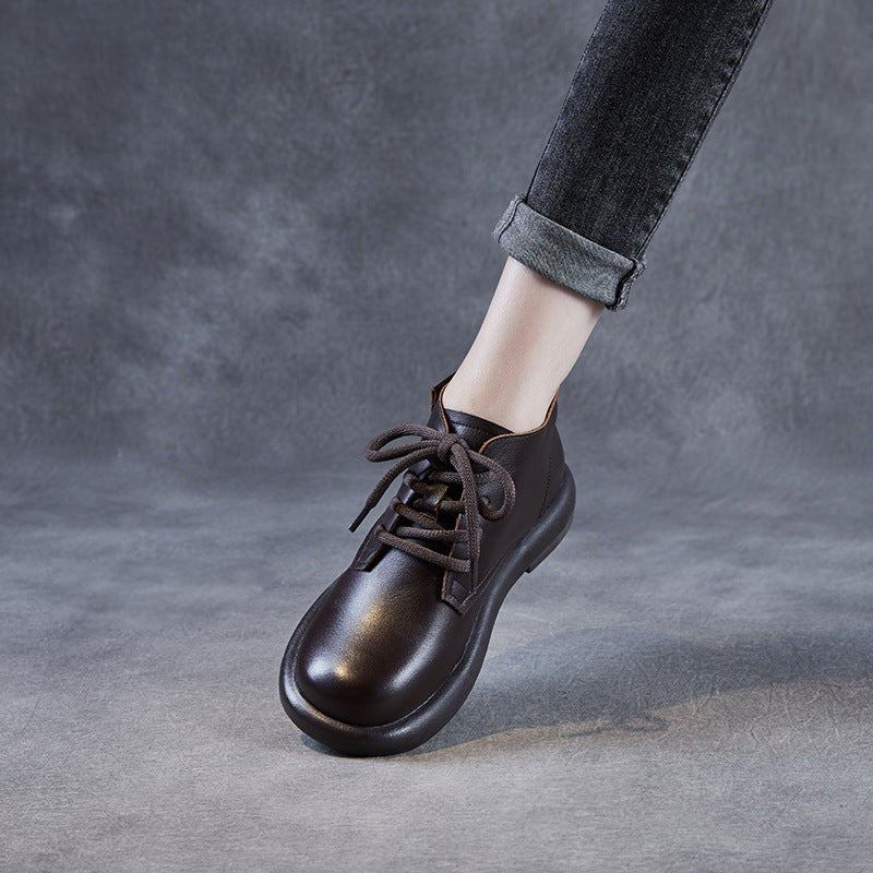 Women's Short Platform Martin Chunky Single Women's Leather Boots