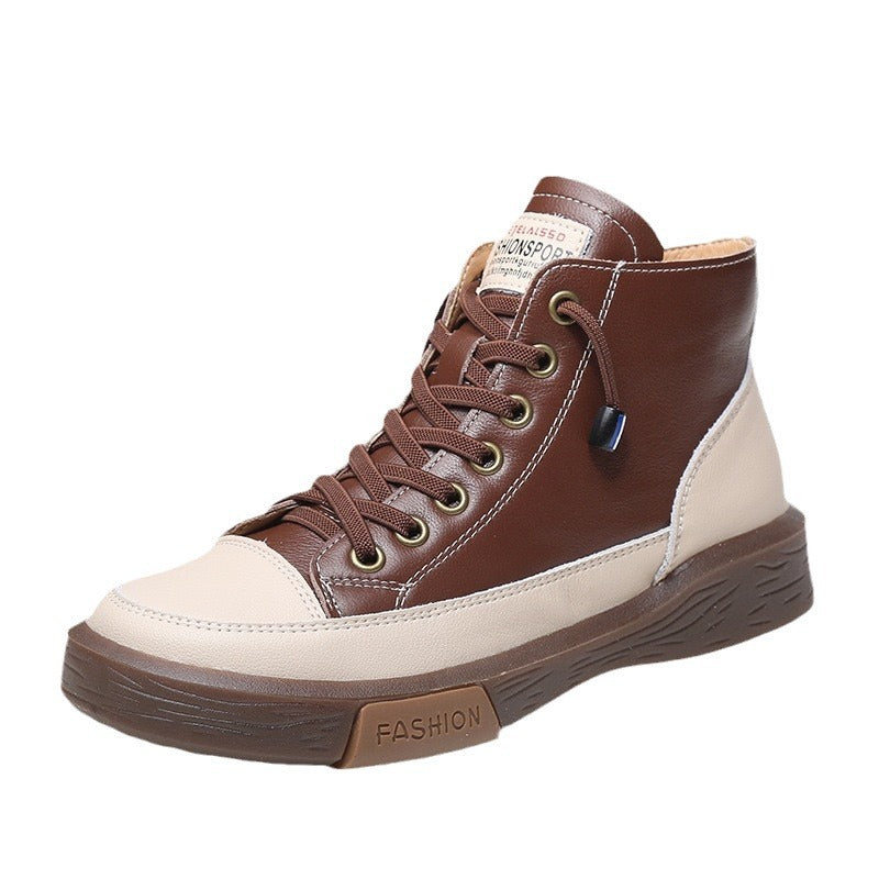 Women's Layer Cowhide Outsole Elastic Band Slip-on Lazy Genuine Fashion Two-way Women's Leather Boots