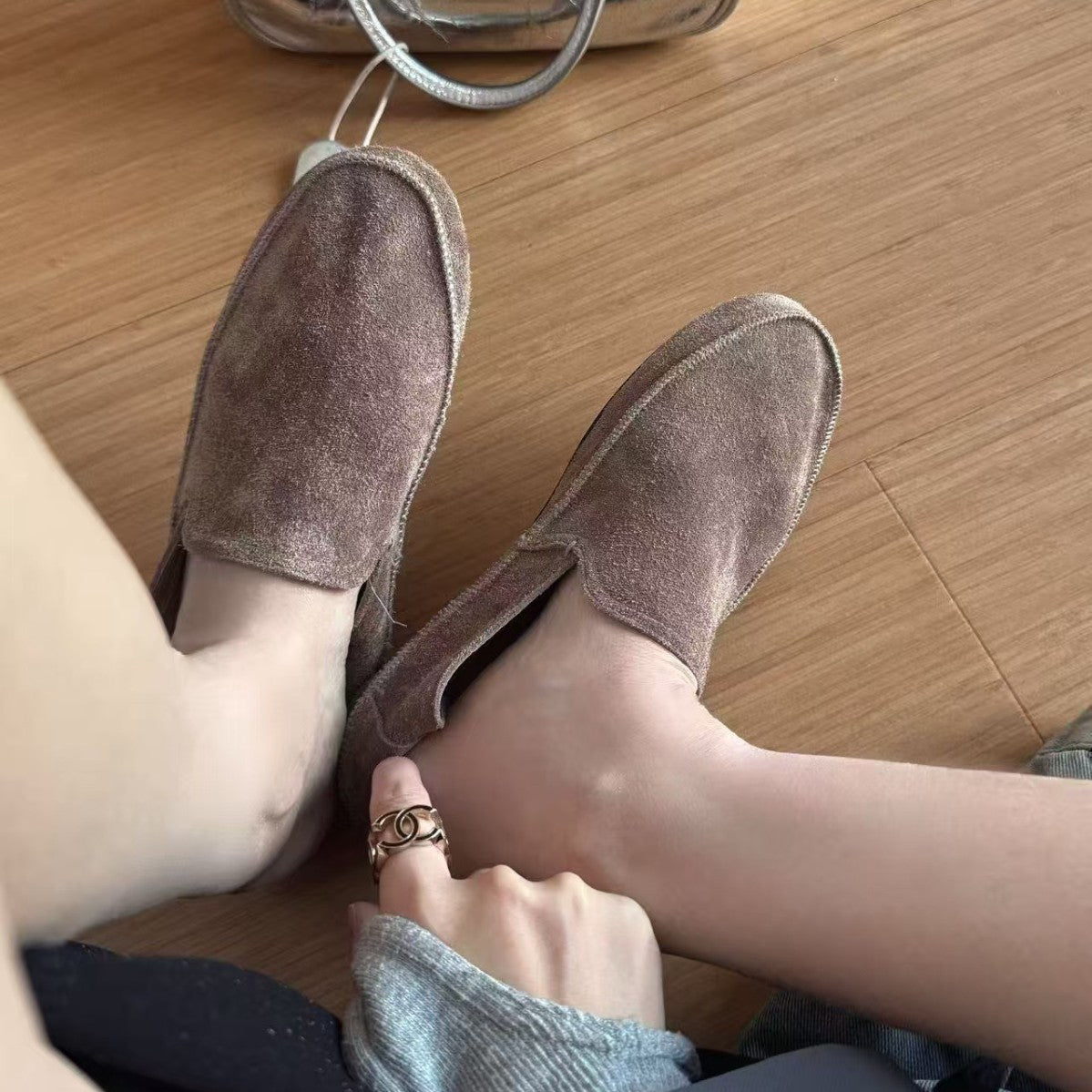 Women's Preface Fan First Layer Cowhide Flat One Pedal Women's Casual Shoes