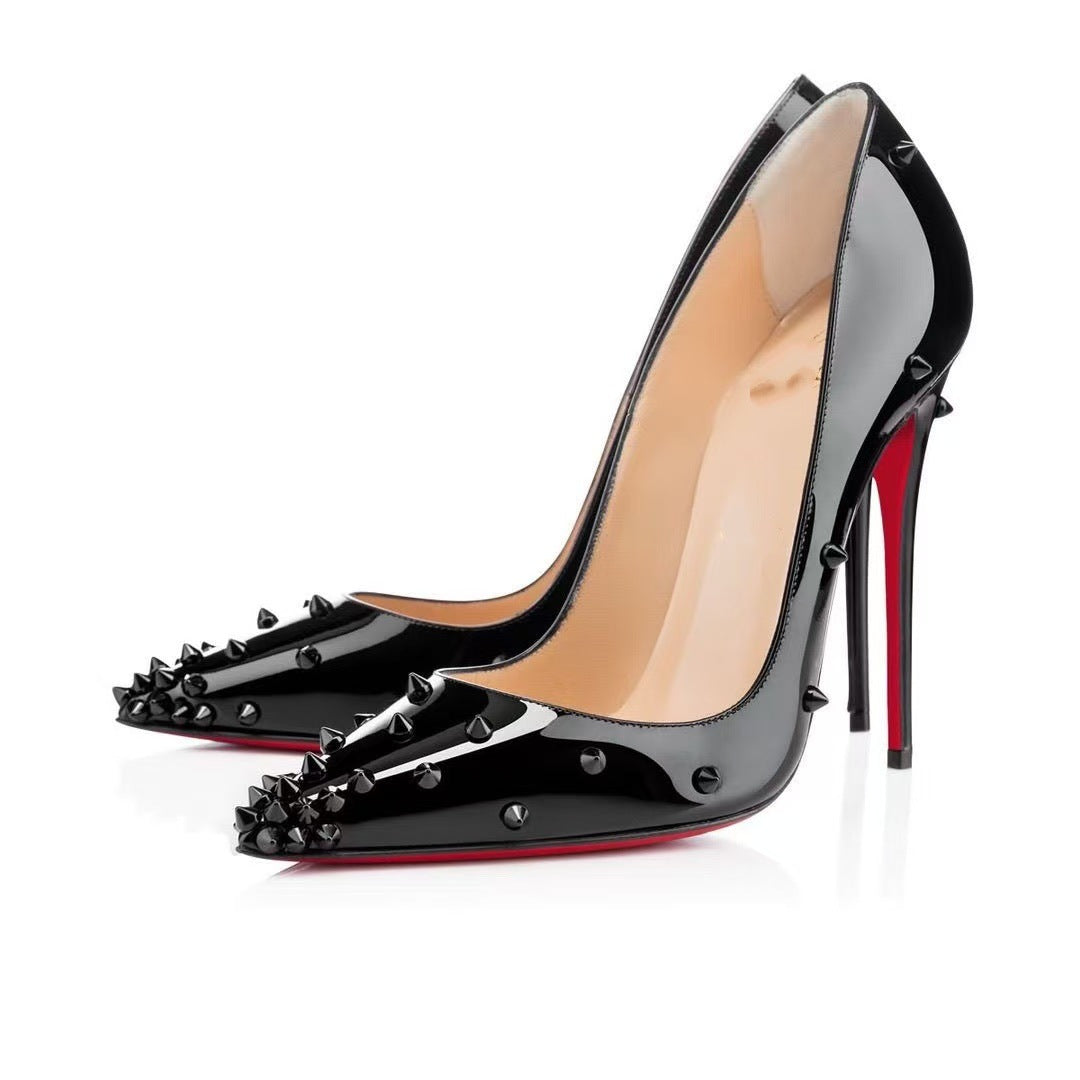 Women's Red Sole Black Elegant Patent Sexy Pointed Toe Heels