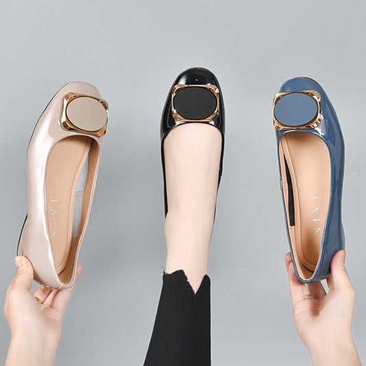 Women's Patent Shallow Mouth Pointed Toe Mid Women's Fashion Shoes