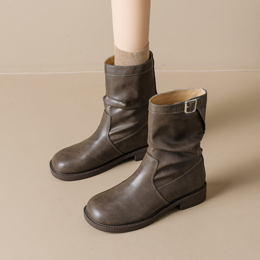 Women's Retro British Style Martin Dress Fashionable Elegant Sleeve Women's Leather Boots
