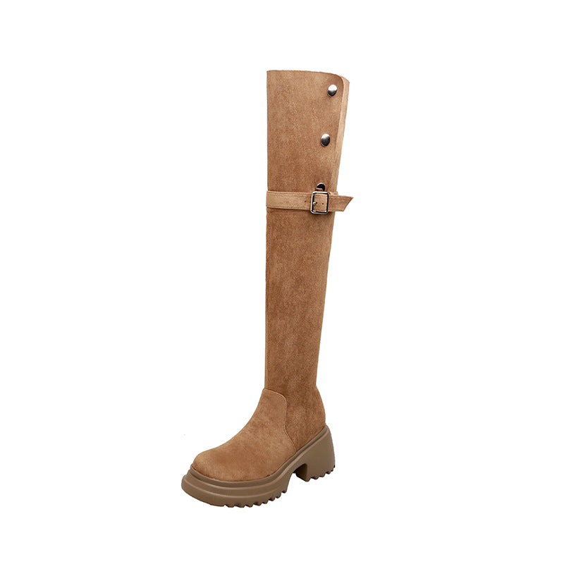 Women's Thick Bottom Slimming Suede Skinny Leg Boots