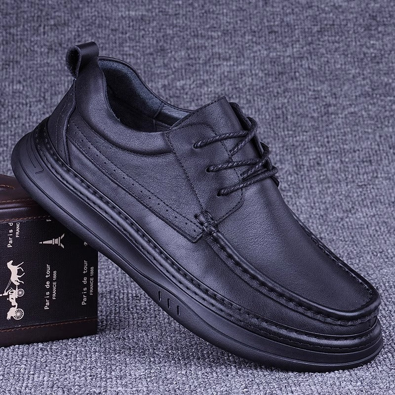 Men's First Layer Cowhide Solid Platform Loose Stitching Men's Casual Leather Shoes
