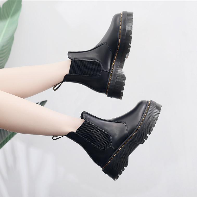 Women's Chelsea Platform Motorcycle British Short Muffin Bottom One Boots