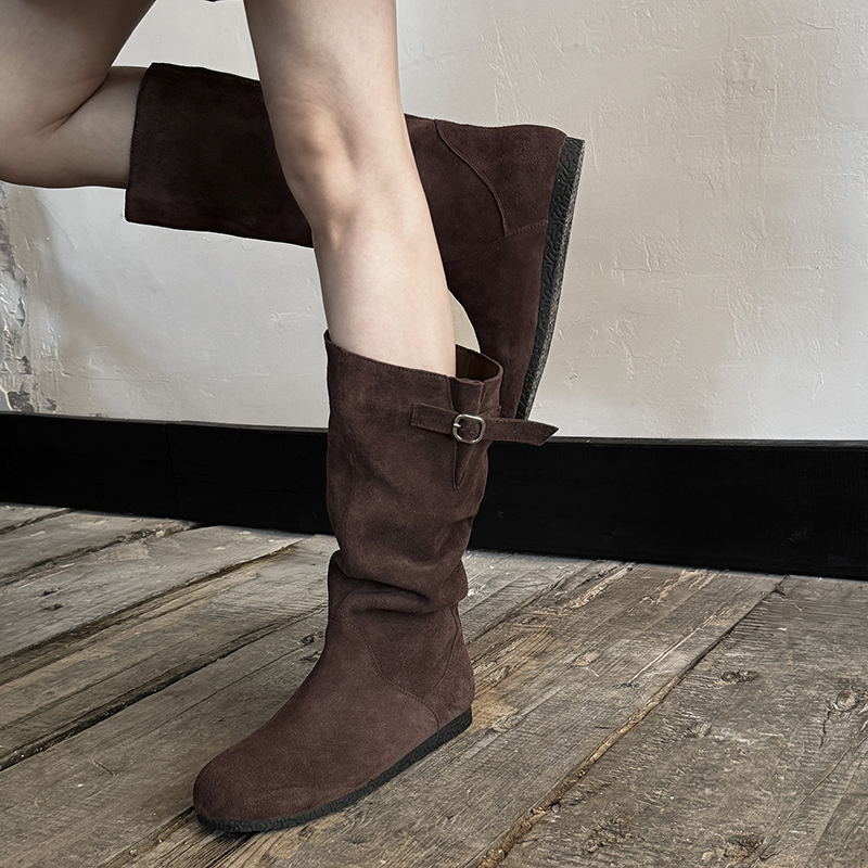 Women's The Knee Small Pile Style Slim Women's Leather Boots