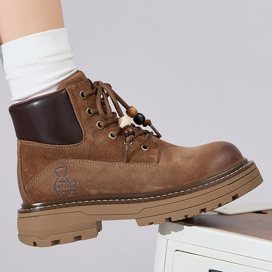 Women's Small Height Increasing Insole Platform Martin Outdoor Tourist Mountaineering Hiking Women's Leather Boots