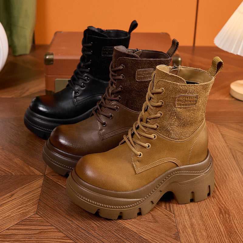 Women's Thick Bottom Chunky Martin Short Small Height Increasing Boots