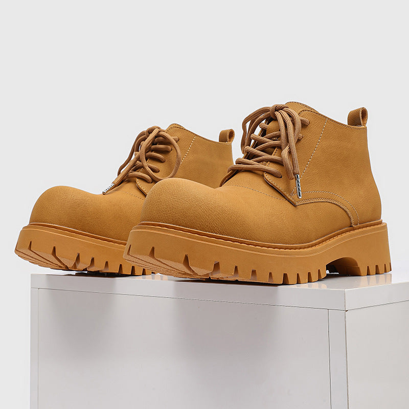 Men's Black Platform Height Increasing Couple Worker Men's Martin Boots