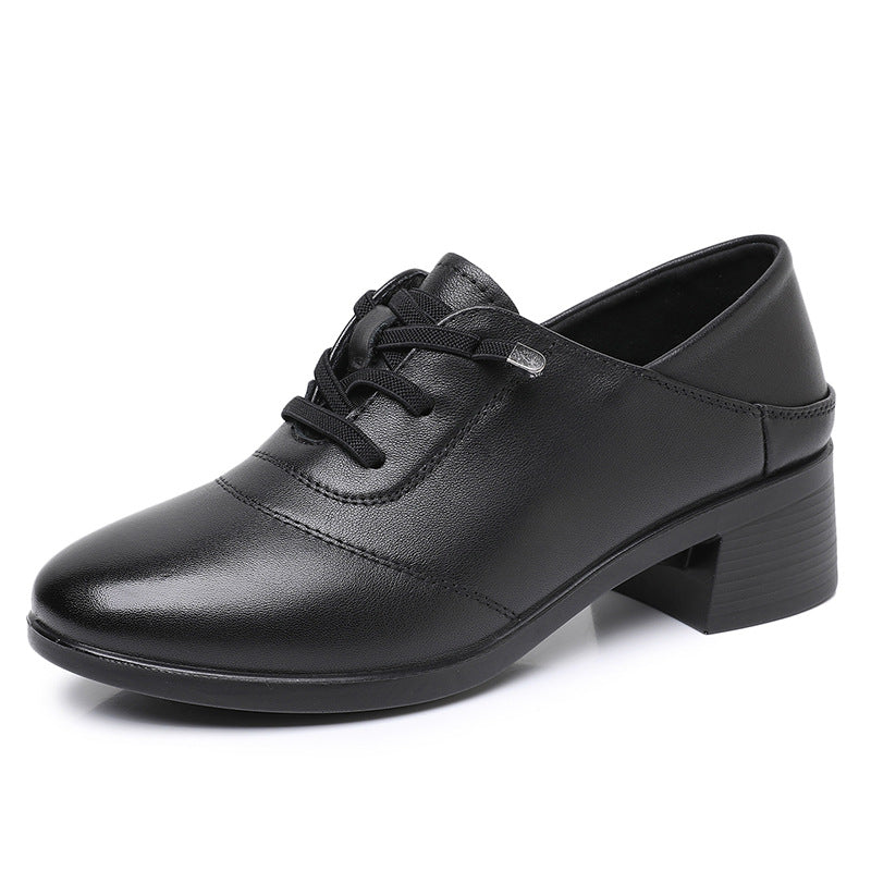 Women's British Style First Layer Cowhide Chunky Slip-on Women's Casual Shoes
