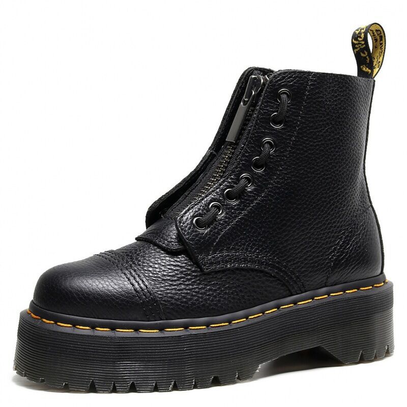 Women's & Men's Front Zip Platform Cowhide Sewing Raise The Boots