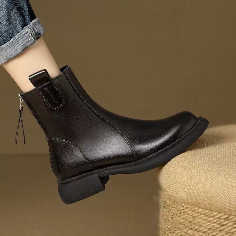 Women's Martin Soft Bottom Retro Round Head Plus Women's Leather Boots
