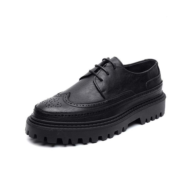 Men's Korean Fashion Green Less British Hair Leather Shoes
