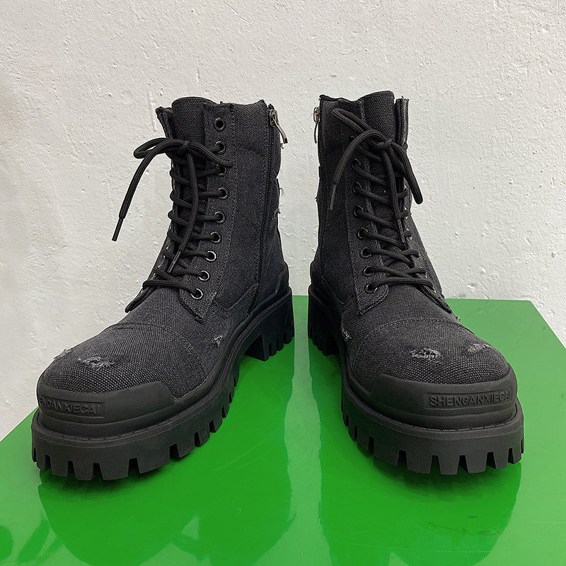 Men's Paris Worker Plus Veet Black Waste Soil Wind Motorcycle Snow Boots