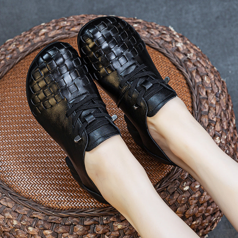 Women's Thick Soft Bottom First Layer Cowhide Slip-on High-cut Retro Handmade Heels