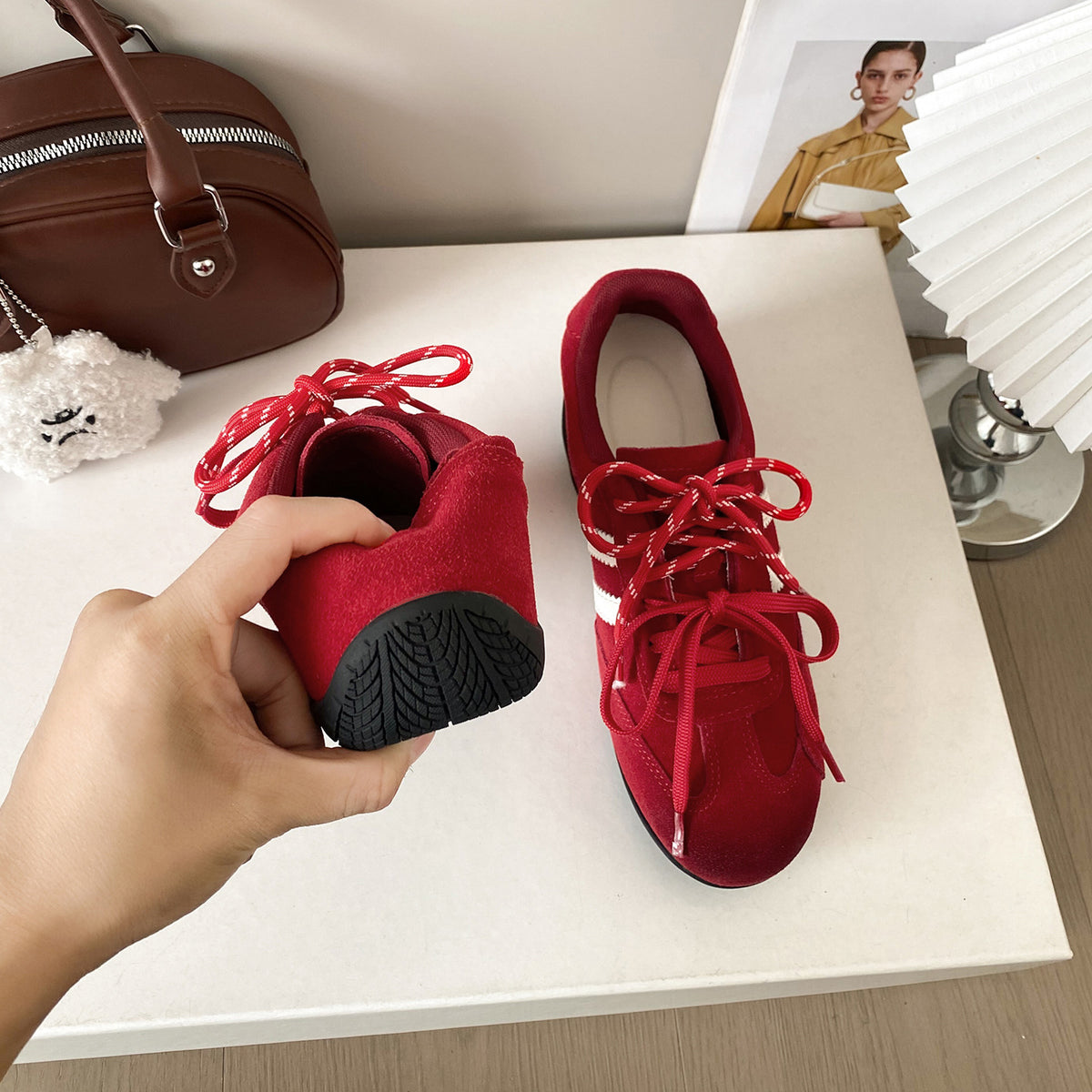 Women's Duck Double Shoelaces American Retro Rub Colored Pumps Height Increasing Women's Sports Shoes