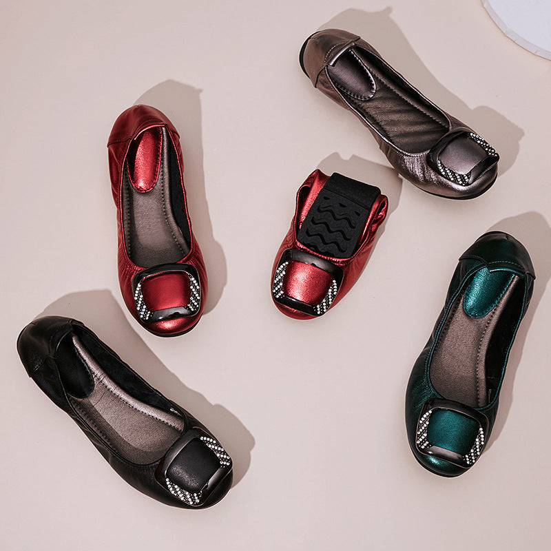 Women's Foldable Ballet Doug Shallow Mouth Soft Bottom Round Head Women's Casual Shoes