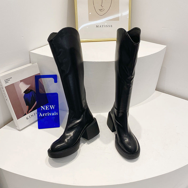 Women's British Style Cowboy Thick Increased Pointed Boots