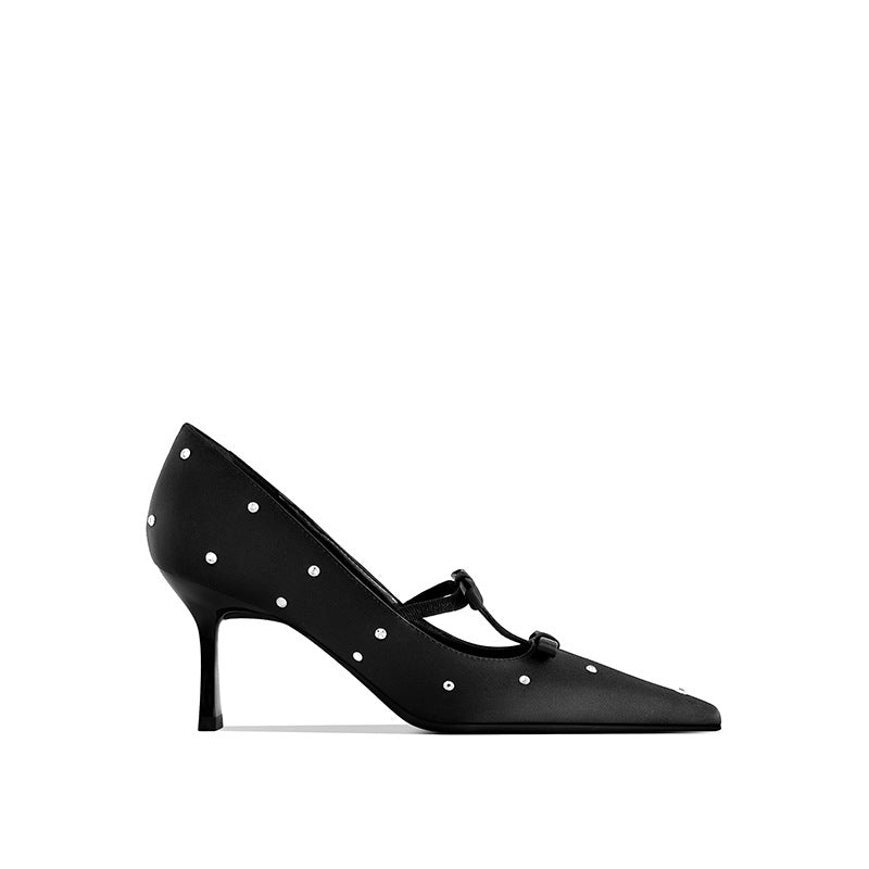 Women's Style Temperament Bow Black Crystal Pumps Women's Shoes