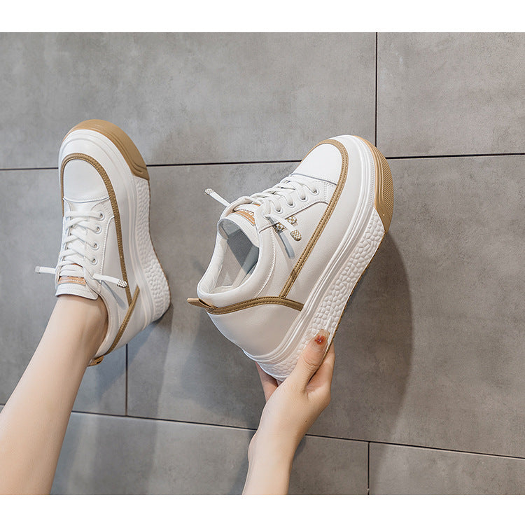 Women's White Spring Platform Korean Style Versatile Invisible Elevated Muffin Women's Sports Shoes