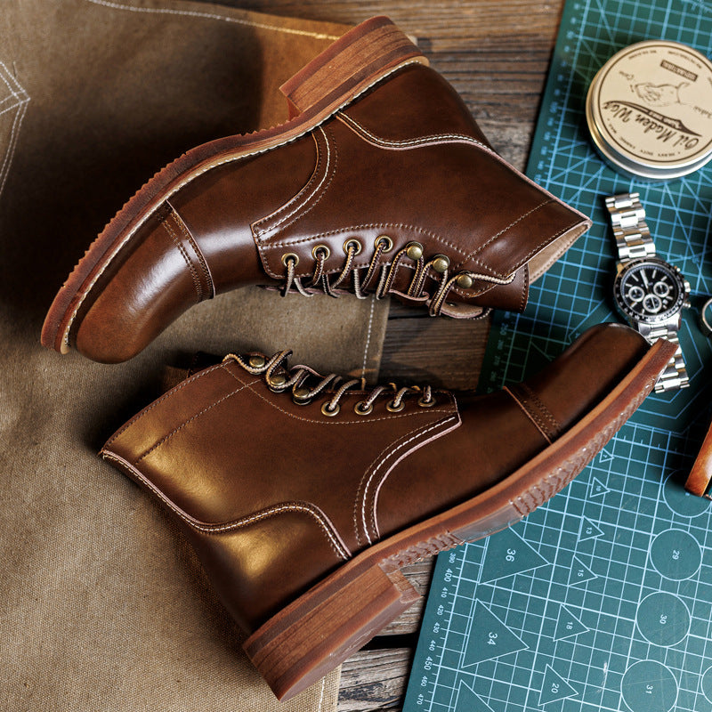 Worker Male American Retro Short Paratrooper Crazy Horse Men's Martin Boots