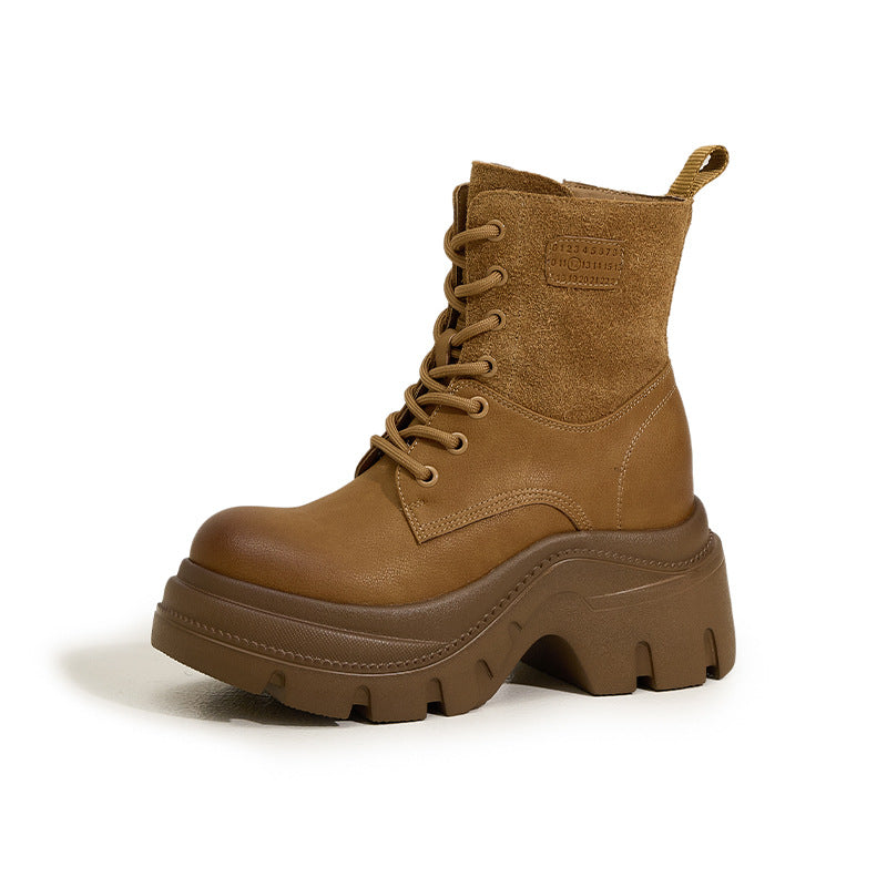 Women's Thick Bottom Chunky Martin Short Small Height Increasing Boots