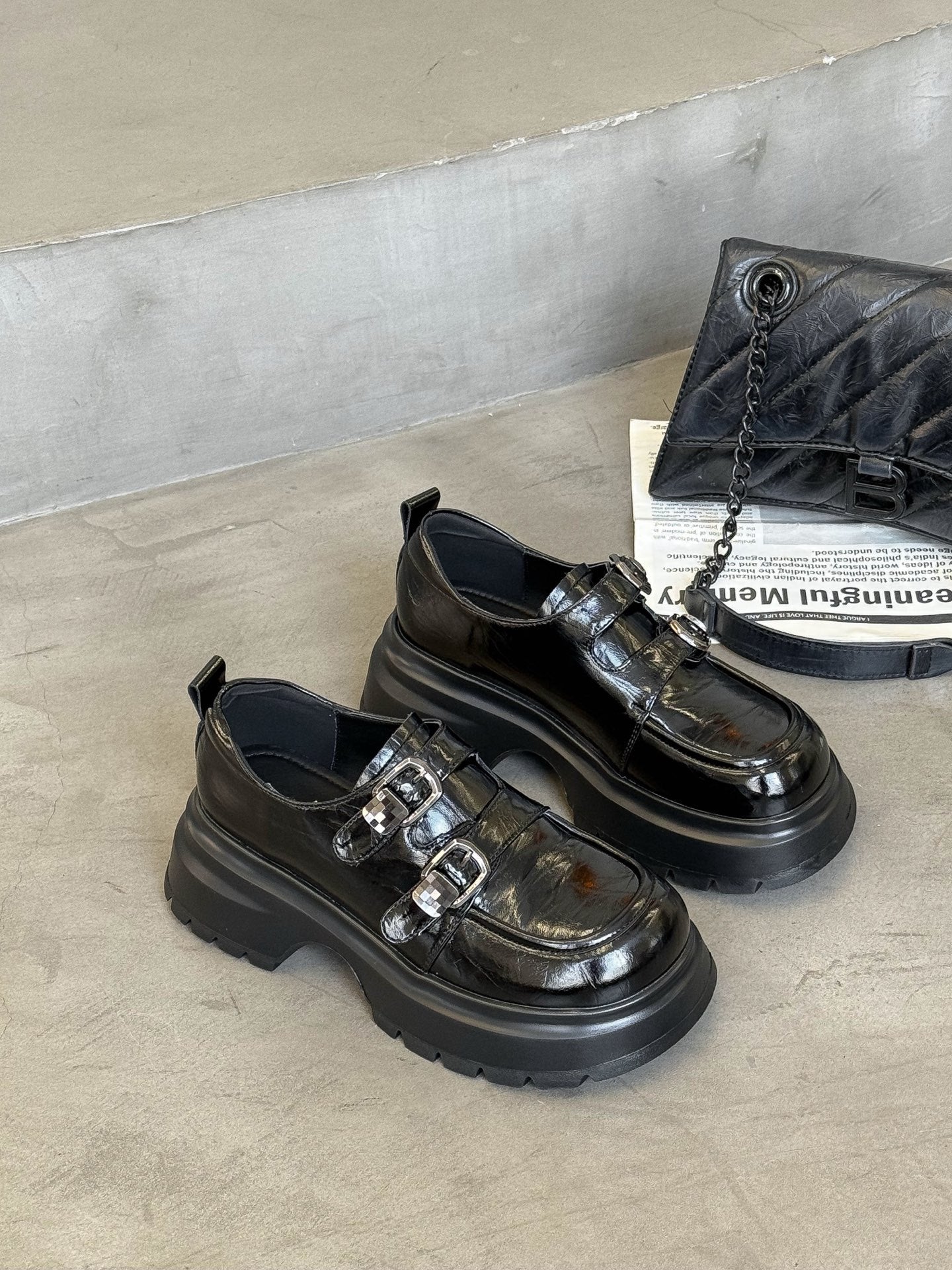 Women's Autumn Genuine Thick Bottom Small British Leather Shoes