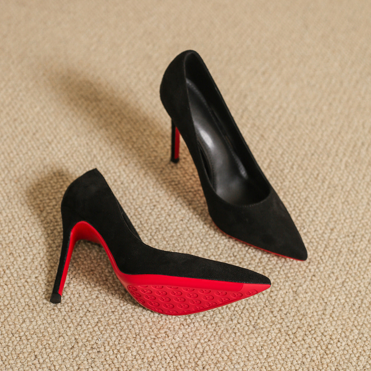 Style Black Red Background High Stiletto Sexy Pointed Toe Shallow Women's Fashion Shoes