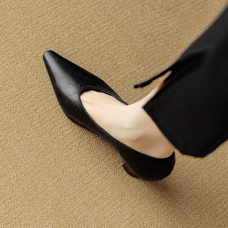 Women's Mouth Pumps Cowhide Solid Color Simple Women's Fashion Shoes