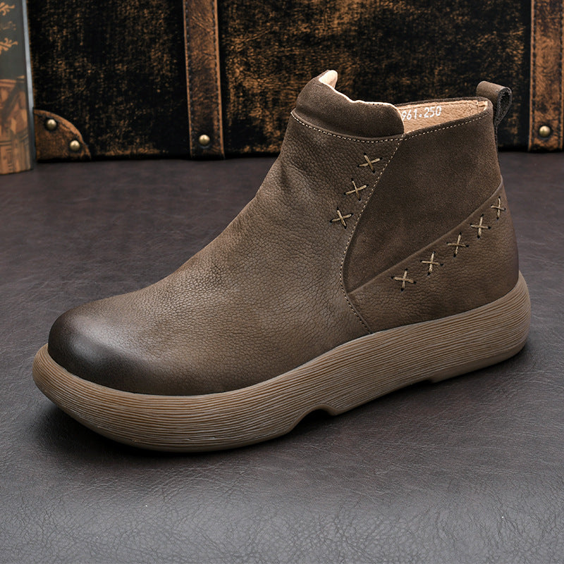 Men's Martin Winter Fleece-lined Chelsea Ankle Zipper Men's Leather Boots