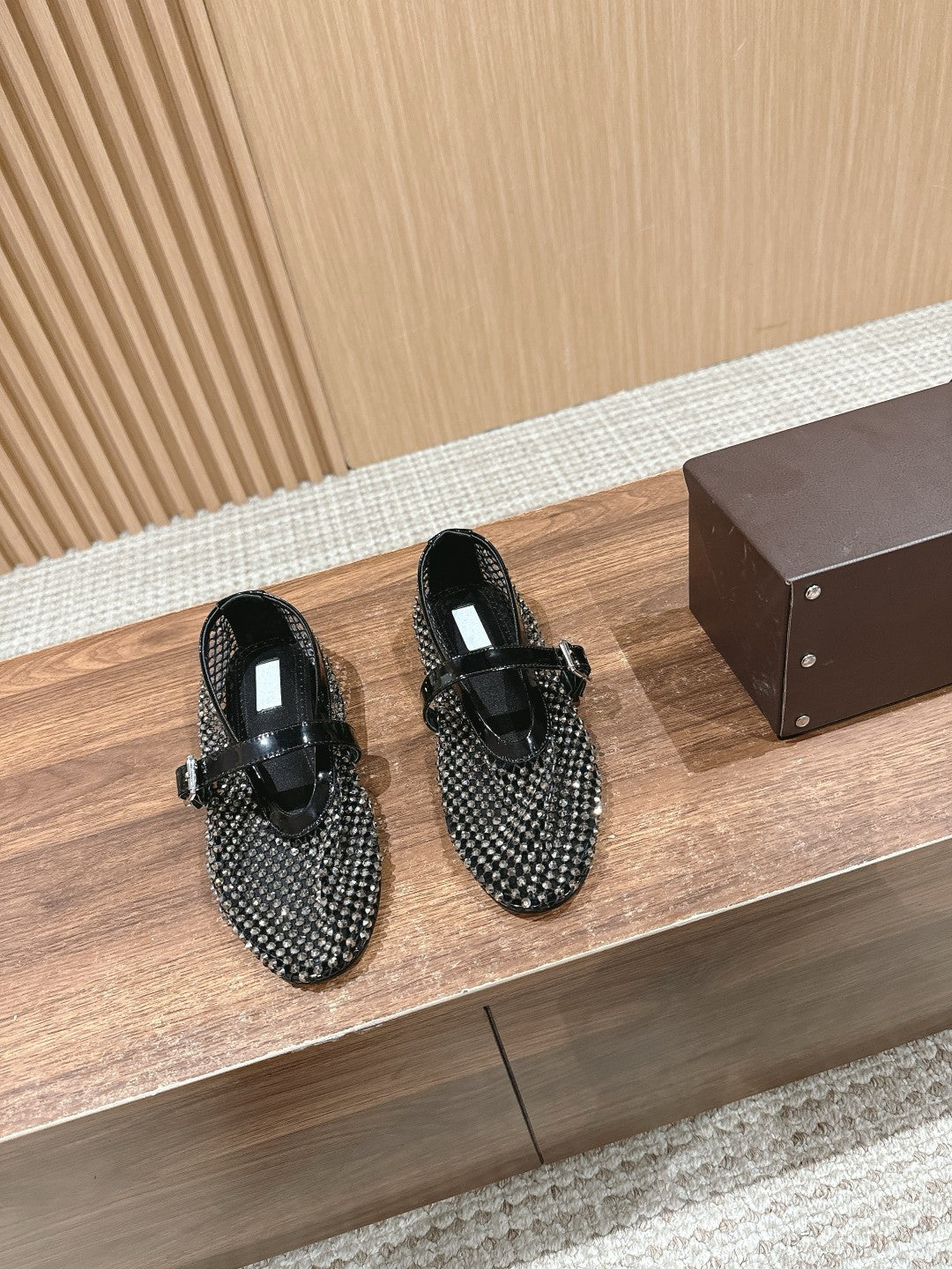 Mary Jane Mesh Breathable Buckle Ballet Full Diamond Hole Slippers