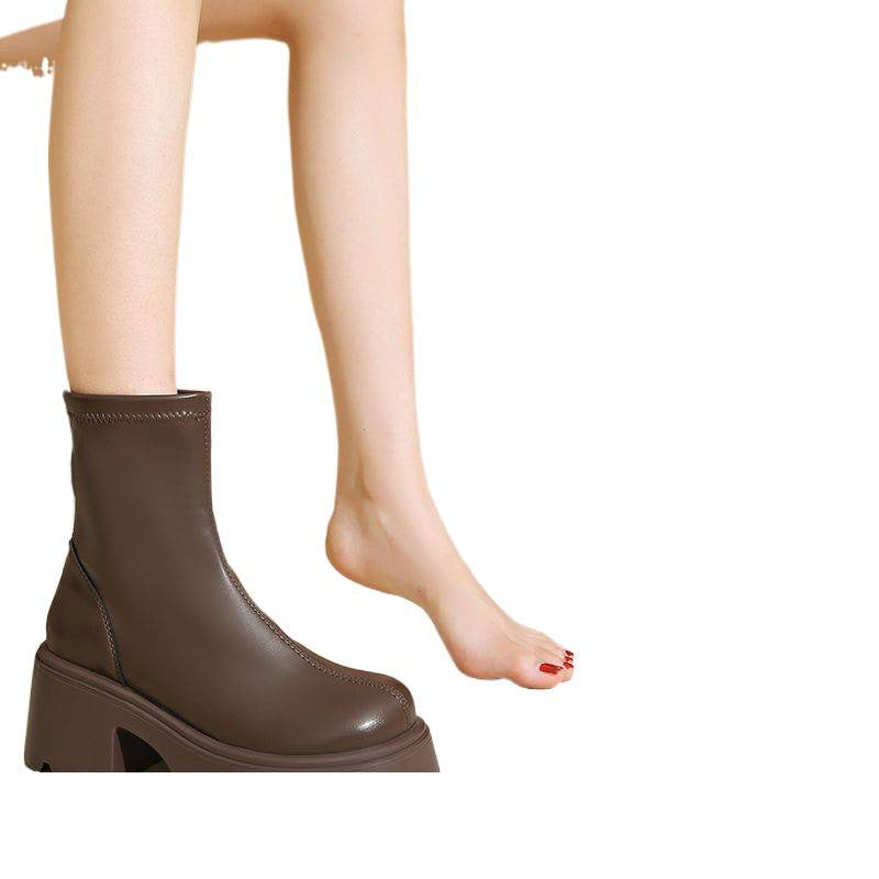 Women's Platform Martin British Style Ankle Small Height Increasing Thin Women's Leather Boots