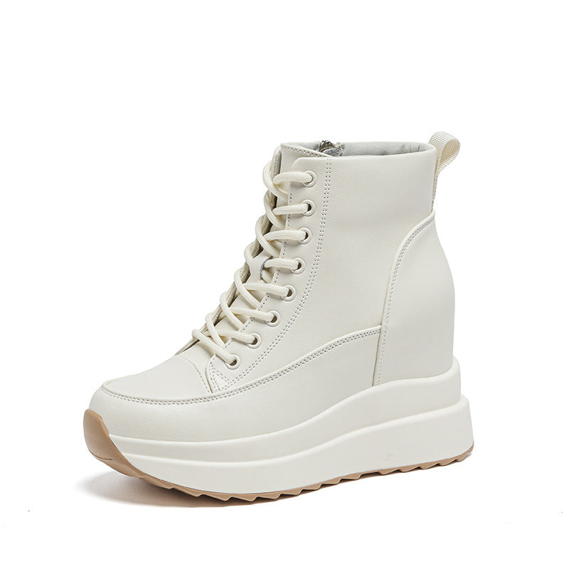 Women's Increasing Insole Flat Platform High Wedge Women's Leather Boots